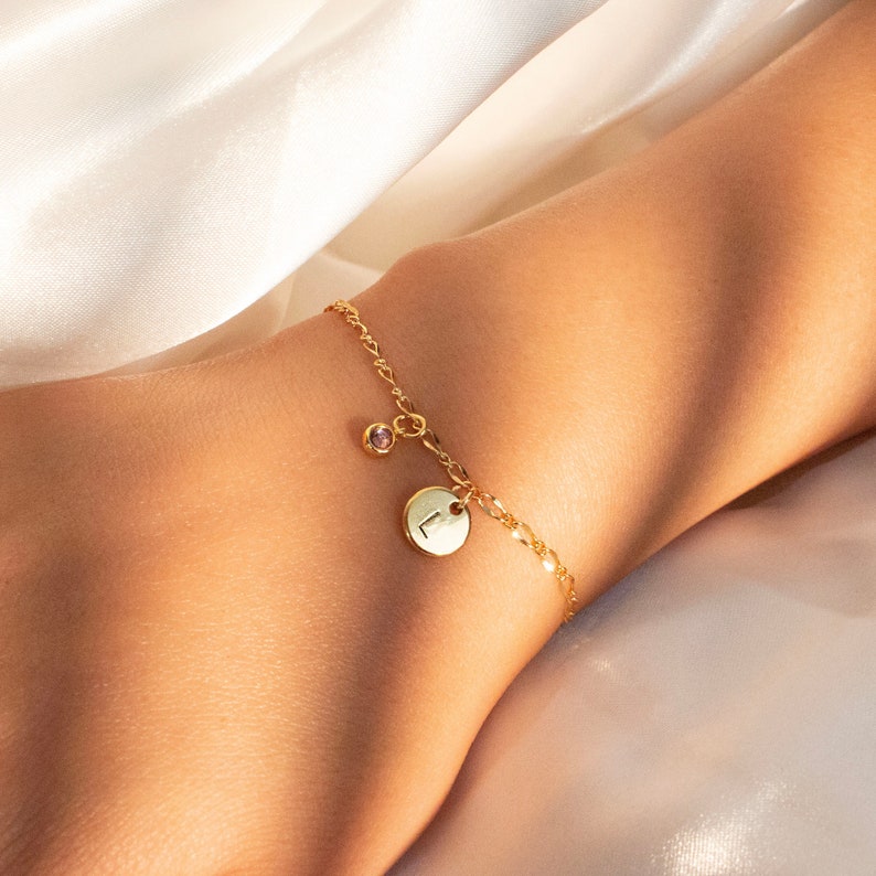 Birthstone bracelet gold dainty chain bracelets personalized your initial