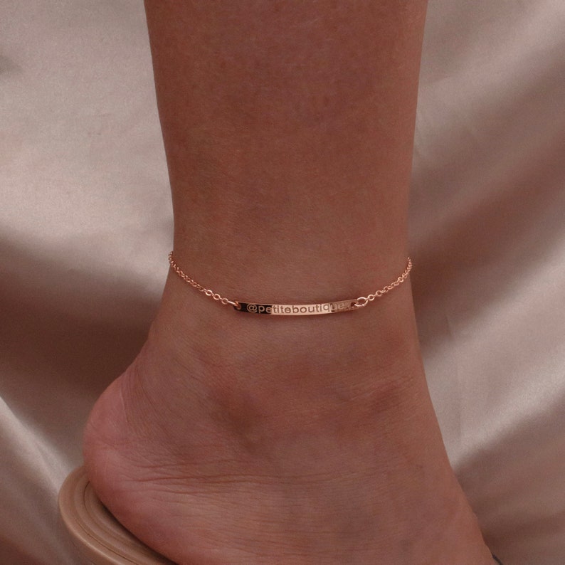 Personalized Bar Anklet in 16K Gold, Silver or Rose gold plated Dainty, Minimal anklets