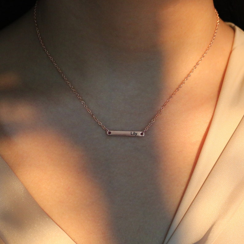 Personalized Bar Necklace: 16K Gold Plated, Rose Gold, or Silver