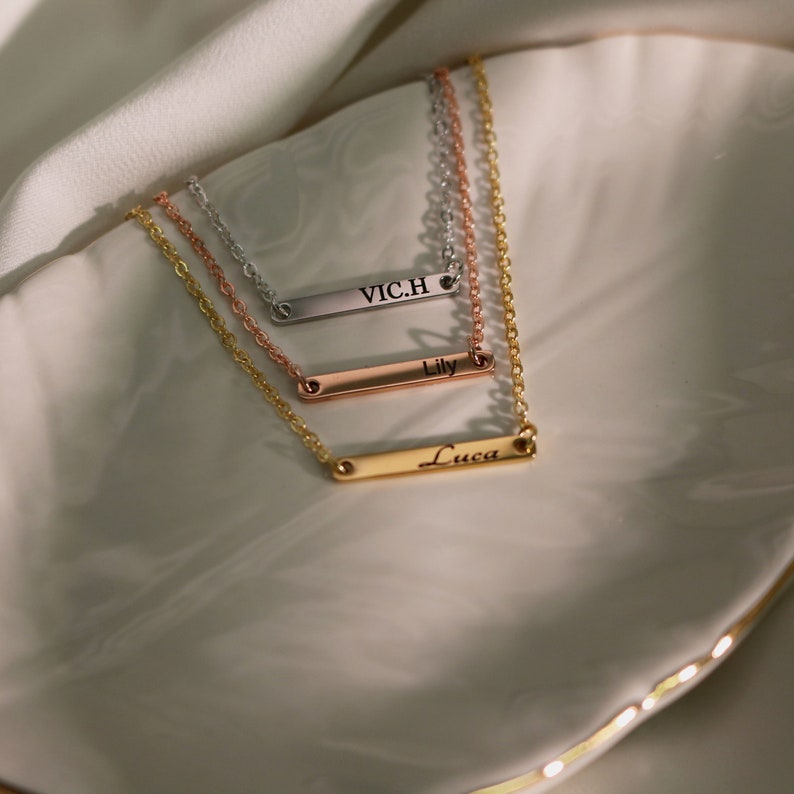 Personalized Bar Necklace: 16K Gold Plated, Rose Gold, or Silver