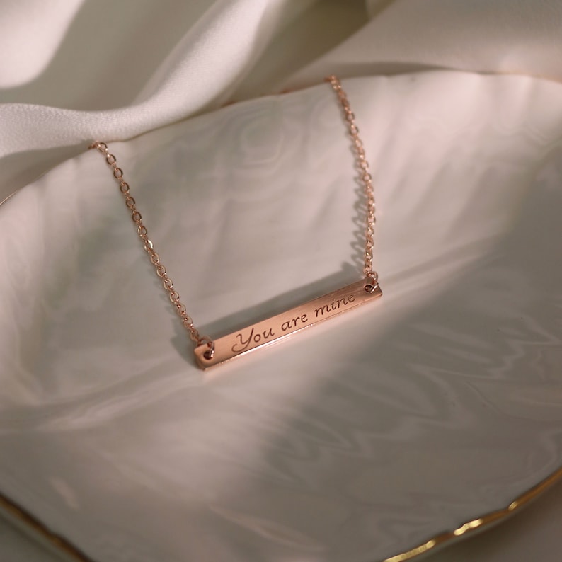 16K Gold Plated Personalized Bar Necklace: Custom Message Gift