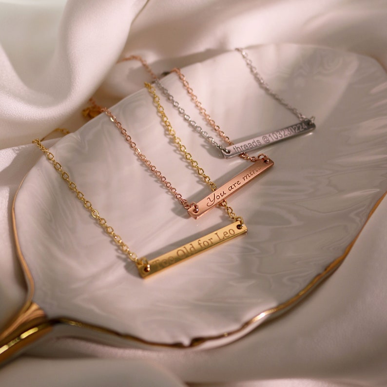 16K Gold Plated Personalized Bar Necklace: Custom Message Gift