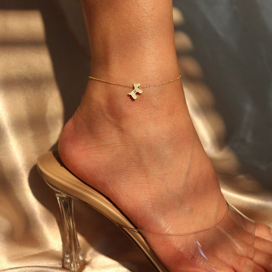 Gold Dog Anklet: Hand Stamped Initial, Personalized Puppy Charm