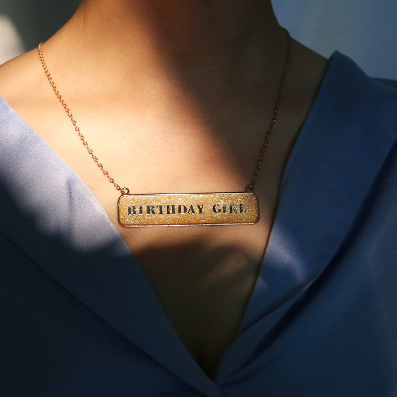 Gold Sparkle Bar Necklace: Personalized Name, Birthday Gift