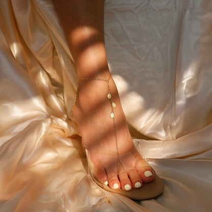Gold Leaf Toe Anklet: Dainty Foot Chain, 16K Plated Jewelry