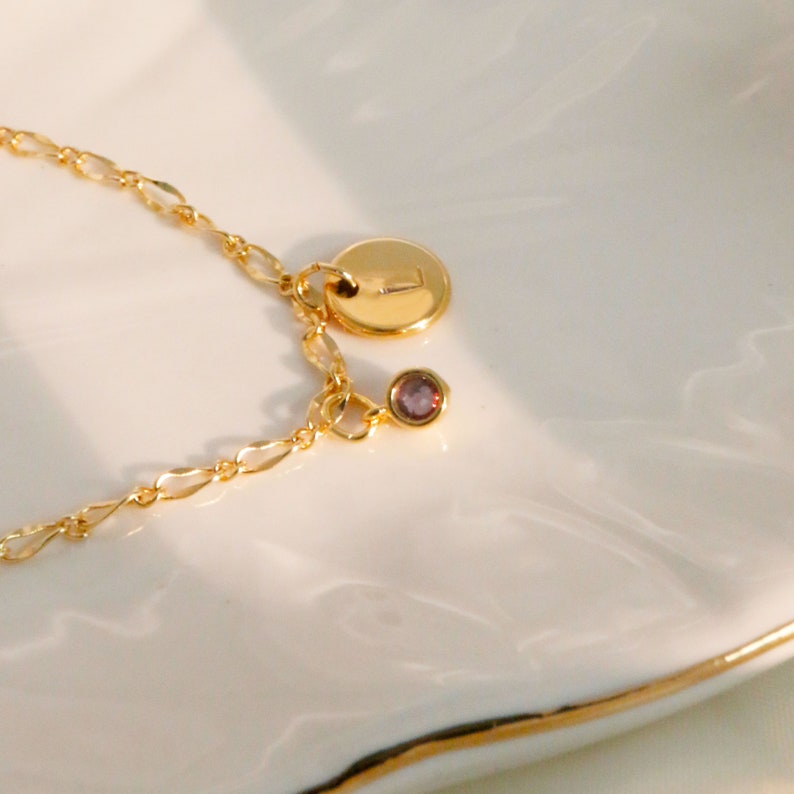 Birthstone bracelet gold dainty chain bracelets personalized your initial