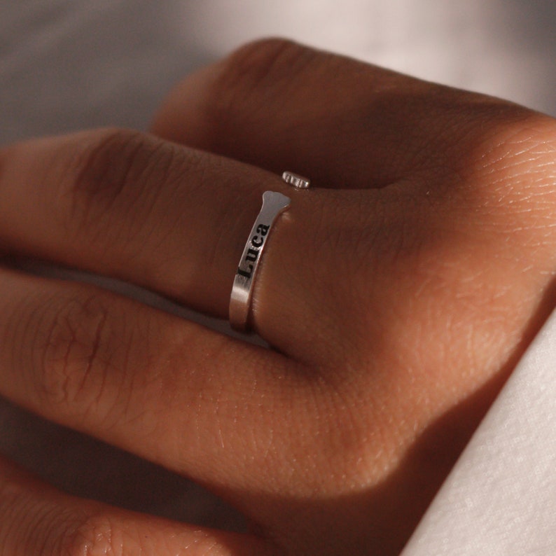 Personalized Sterling Silver Cat Ring: Initial Engraved Kitty Jewelry