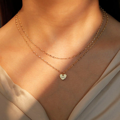 Personalized Heart Necklace: Double Layered 16K Gold Plated Initial Necklace