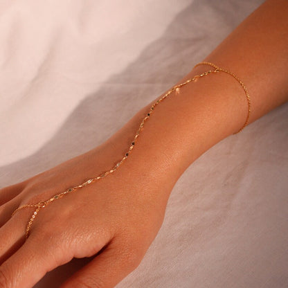 Gold Hand Chain Bracelet: 16K Plated Link Ring Bracelet