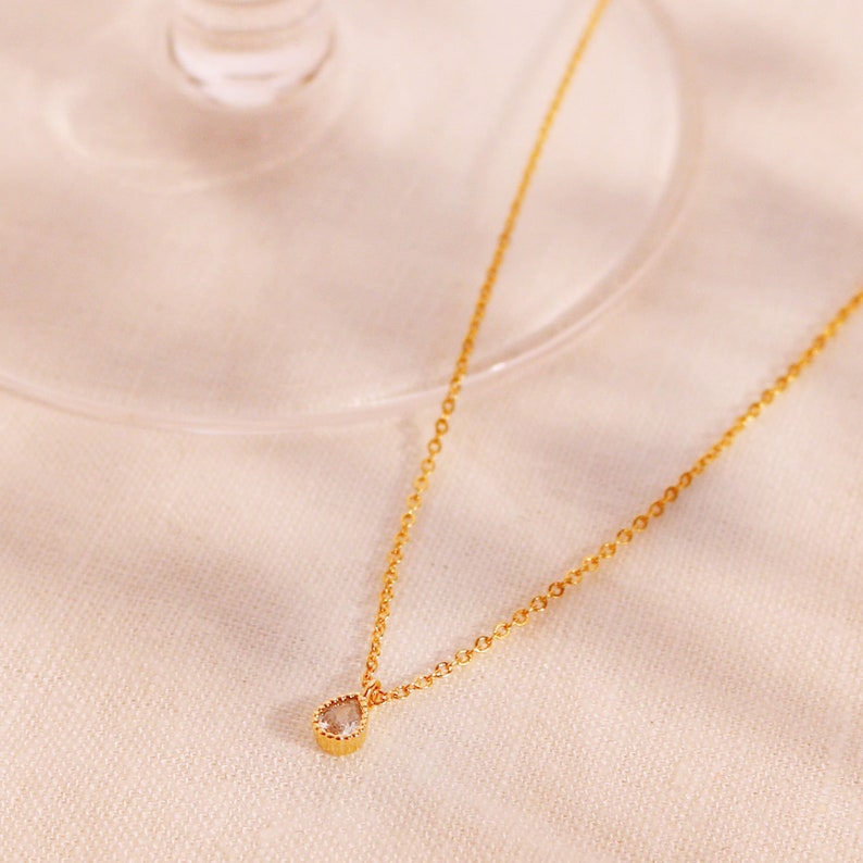 Dainty Gold Teardrop Necklace: 16K Plated Wedding Jewelry