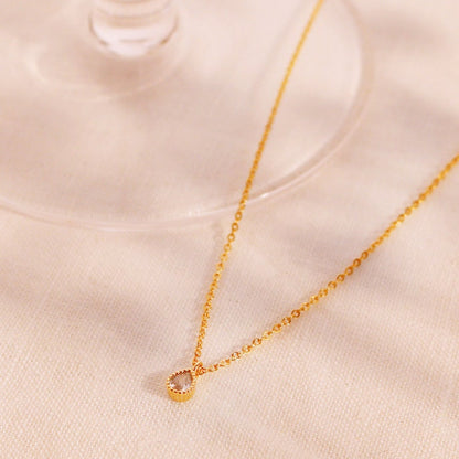 Dainty Gold Teardrop Necklace: 16K Plated Wedding Jewelry
