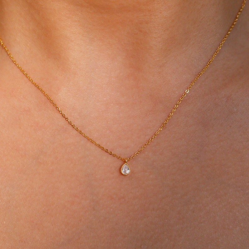 Dainty Gold Teardrop Necklace: 16K Plated Wedding Jewelry