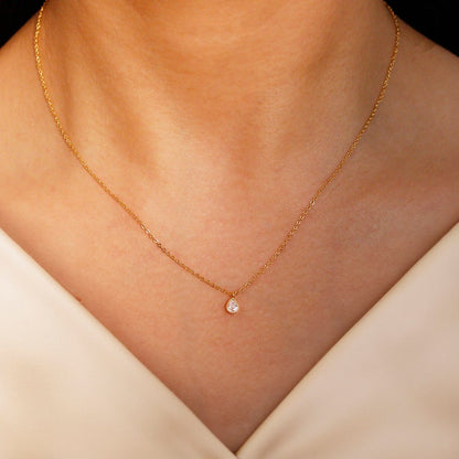 Dainty Gold Teardrop Necklace: 16K Plated Wedding Jewelry
