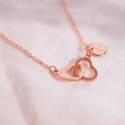 Double heart initial necklaces 16k gold plated cute heart necklace best gift for her