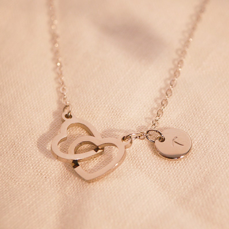 Double heart initial necklaces 16k gold plated cute heart necklace best gift for her