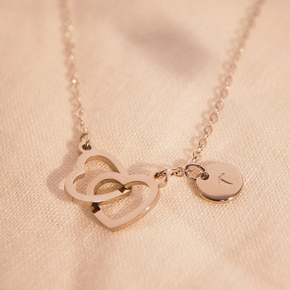 Double heart initial necklaces 16k gold plated cute heart necklace best gift for her