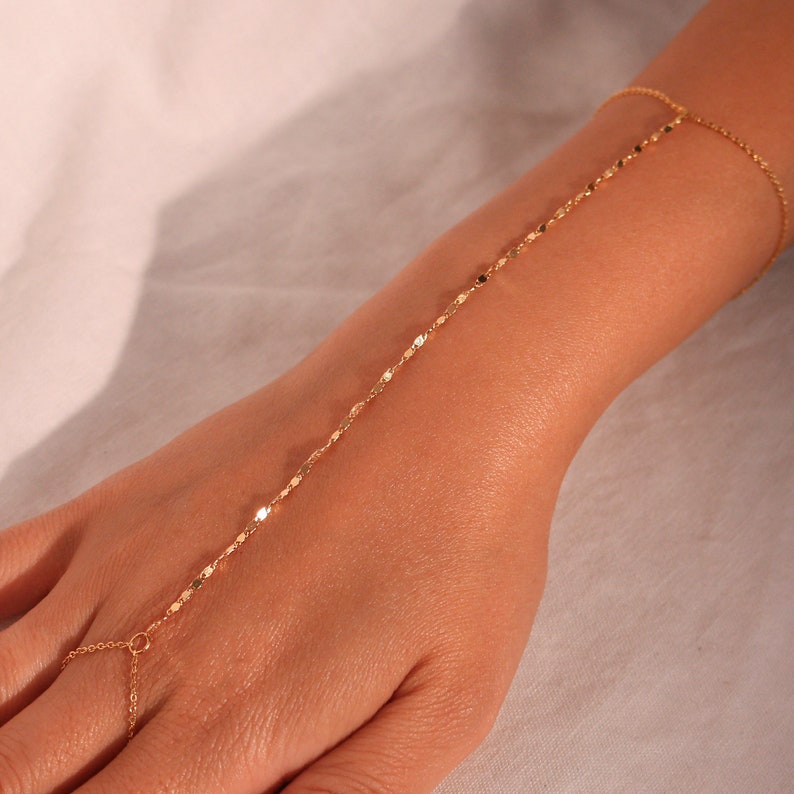 Gold Hand Chain Bracelet: 16K Plated Link Ring Bracelet