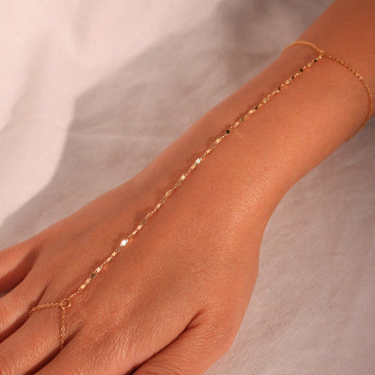 Gold Hand Chain Bracelet: 16K Plated Link Ring Bracelet