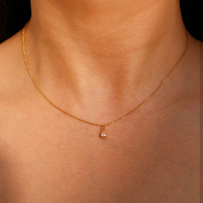 Dainty Gold Cubic Zirconia Necklace: Minimalist Charm, 16K Plated