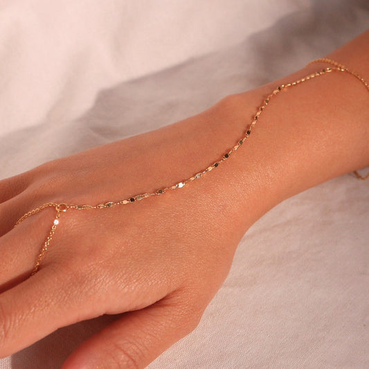 Gold Hand Chain Bracelet: 16K Plated Link Ring Bracelet