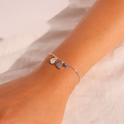 Sterling Silver Birthstone Bracelet: Personalized Initial Heart Charm
