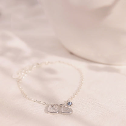 Sterling Silver Birthstone Bracelet: Personalized Initial Heart Charm