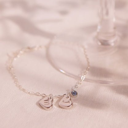 Sterling Silver Birthstone Bracelet: Personalized Initial Heart Charm