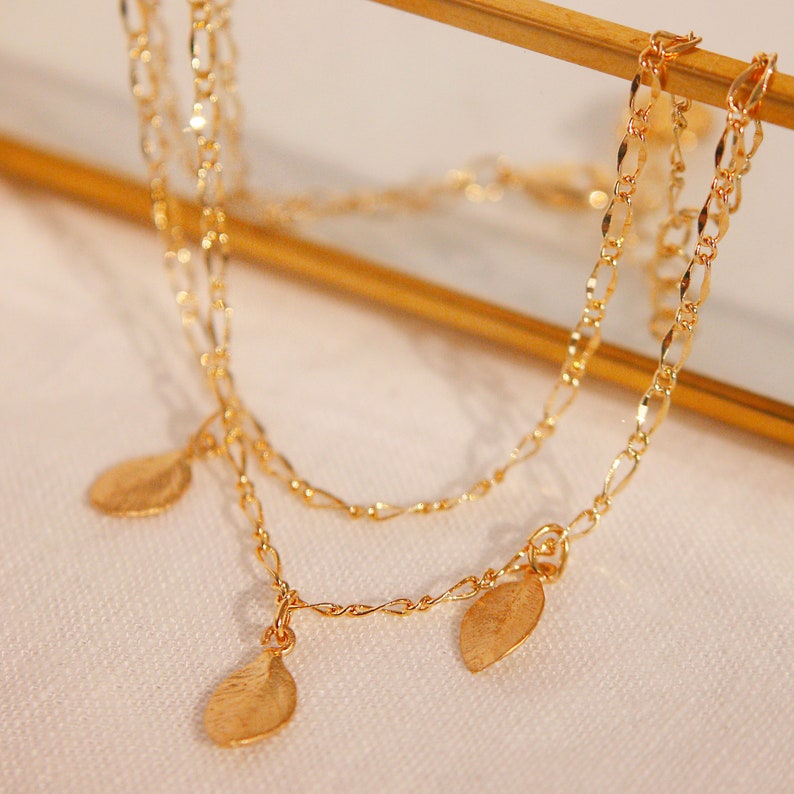 Dainty gold leaf anklet double layering personalized anklets
