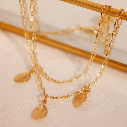 Dainty gold leaf anklet double layering personalized anklets