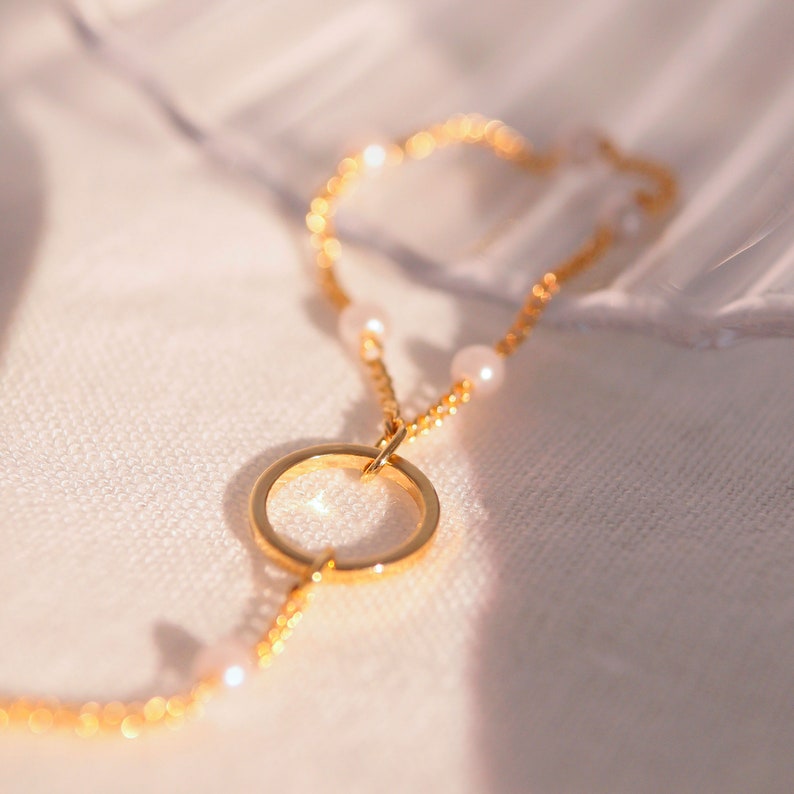 Pearl Hand Chain Bracelet: Gold Link Finger Bracelet