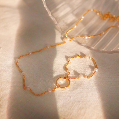 Pearl Hand Chain Bracelet: Gold Link Finger Bracelet