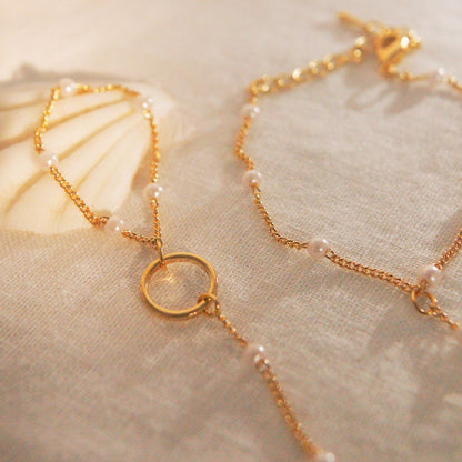 Pearl Hand Chain Bracelet: Gold Link Finger Bracelet