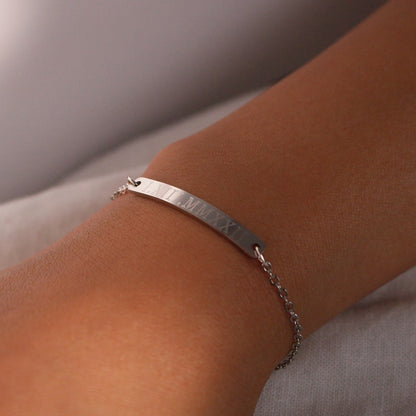 Personalized Roman Numeral Bracelet: 16K Gold Plated Engraved Bar