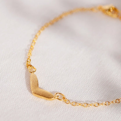 Gold Heart Chevron Bracelet: 16K Plated Jewelry (7.5")