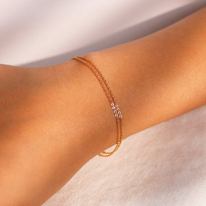 Gold Double Layered Bracelet: Heart Charm, Minimalist 16K Plated Jewelry