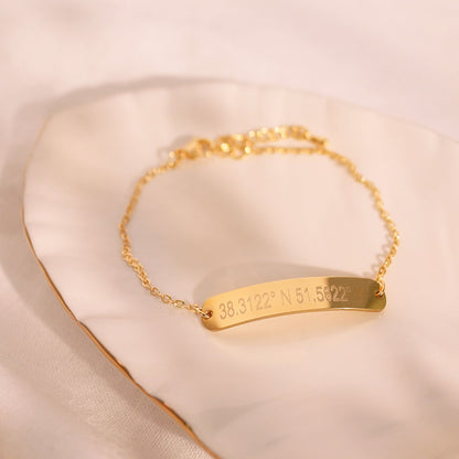 Personalized Coordinate Bracelet: 16k Gold Plated Custom Message