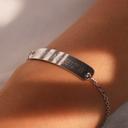 Personalized Coordinate Bracelet: 16k Gold Plated Custom Message