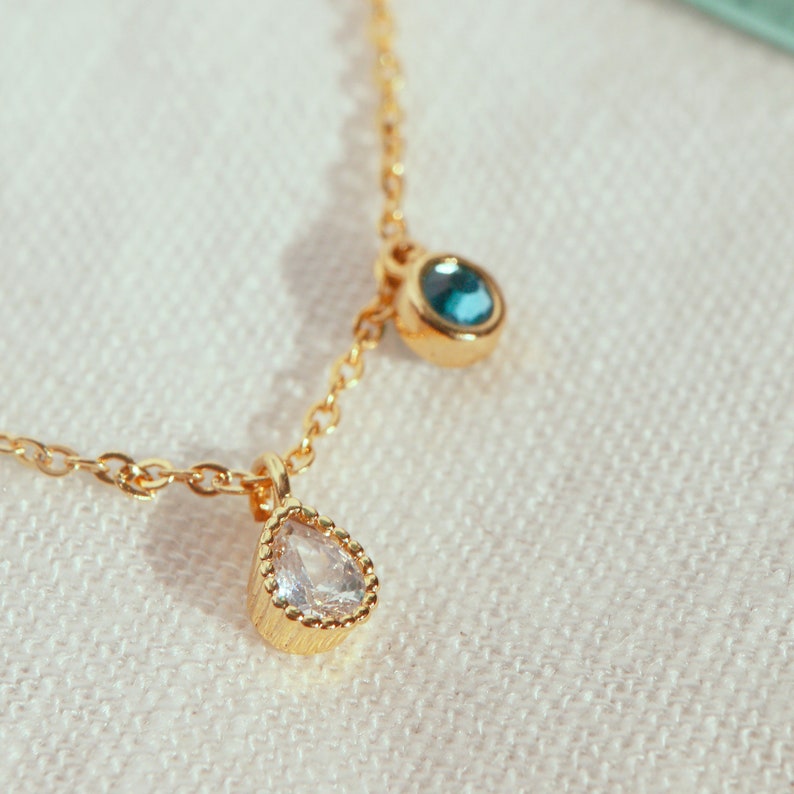 Tear Drop Birthstone Necklace: 16K Gold Plated Pendant