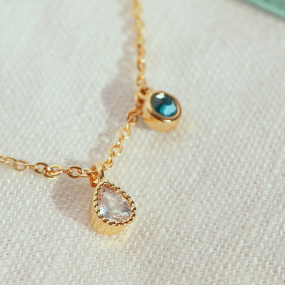 Tear Drop Birthstone Necklace: 16K Gold Plated Pendant