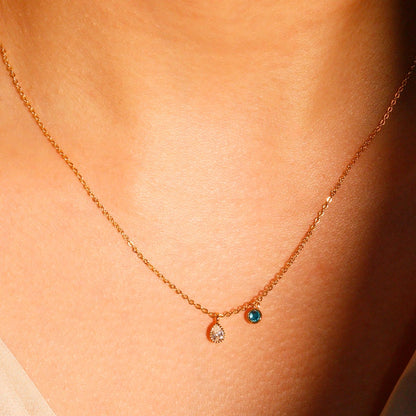 Tear Drop Birthstone Necklace: 16K Gold Plated Pendant