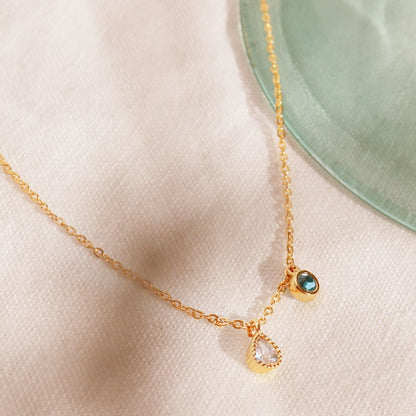 Tear Drop Birthstone Necklace: 16K Gold Plated Pendant