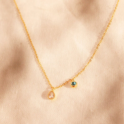 Tear Drop Birthstone Necklace: 16K Gold Plated Pendant