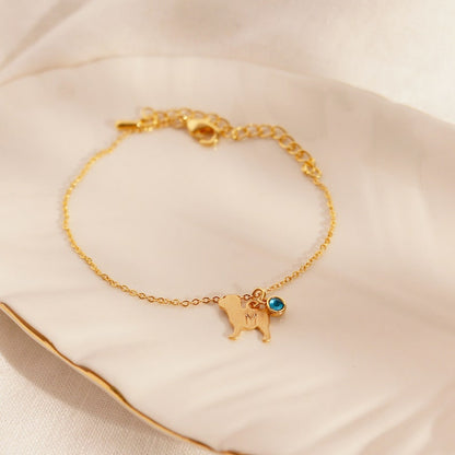 Gold Dog Birthstone Bracelet: Personalized Initial Charm
