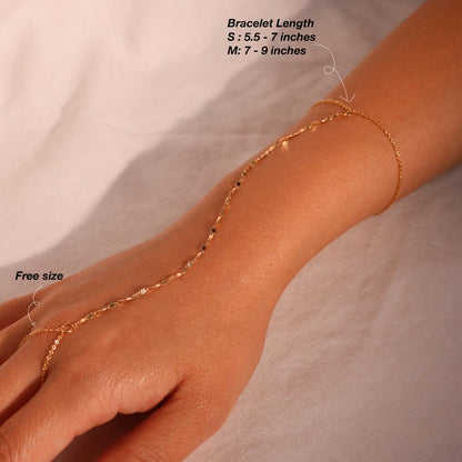 Gold Hand Chain Bracelet: 16K Plated Link Ring Bracelet