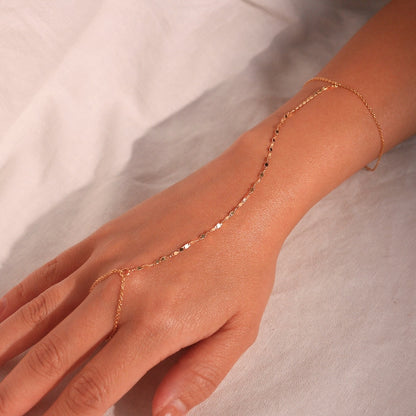 Gold Hand Chain Bracelet: 16K Plated Link Ring Bracelet