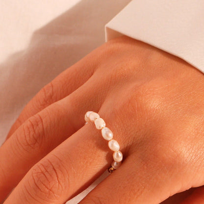 Freshwater Pearl Personalized Ring: 16K Gold Plated Adjustable Name Ring