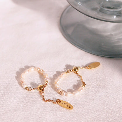 Freshwater Pearl Personalized Ring: 16K Gold Plated Adjustable Name Ring