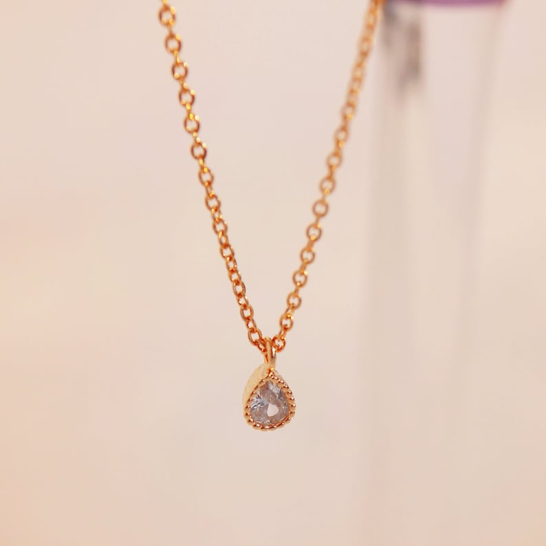 Dainty Gold Teardrop Necklace: 16K Plated Wedding Jewelry