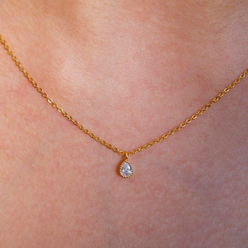 Dainty Gold Teardrop Necklace: 16K Plated Wedding Jewelry