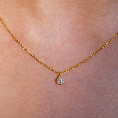 Dainty Gold Teardrop Necklace: 16K Plated Wedding Jewelry